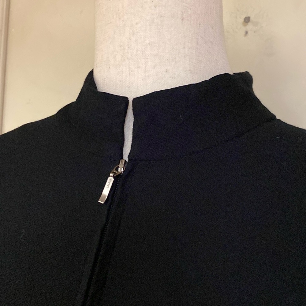 Eileen Fisher Crepe Black Zip Front Stand Collar Longline Jacket - Picture 2 of 5